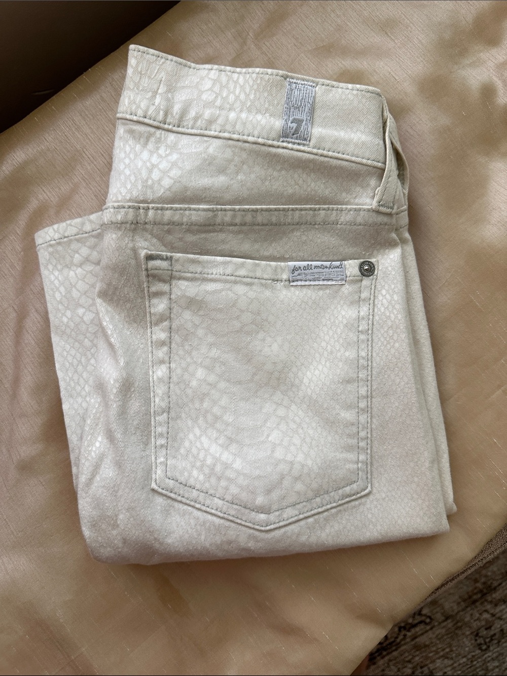 7 For All Mankind Women's Metallic Cream Snake-Embossed Skinny Jeans